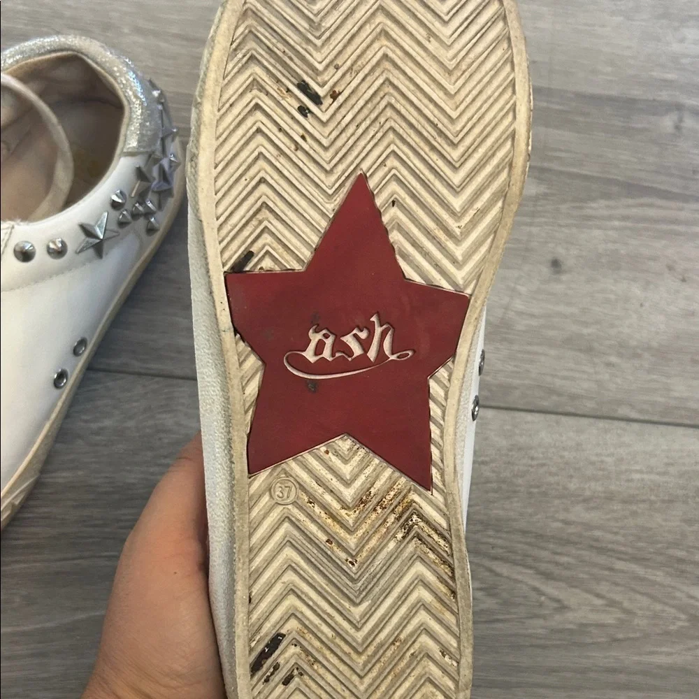 ASH Brand Women's Dazed Stars & Studs Leather Shoes Sneakers White Silver Sz 37